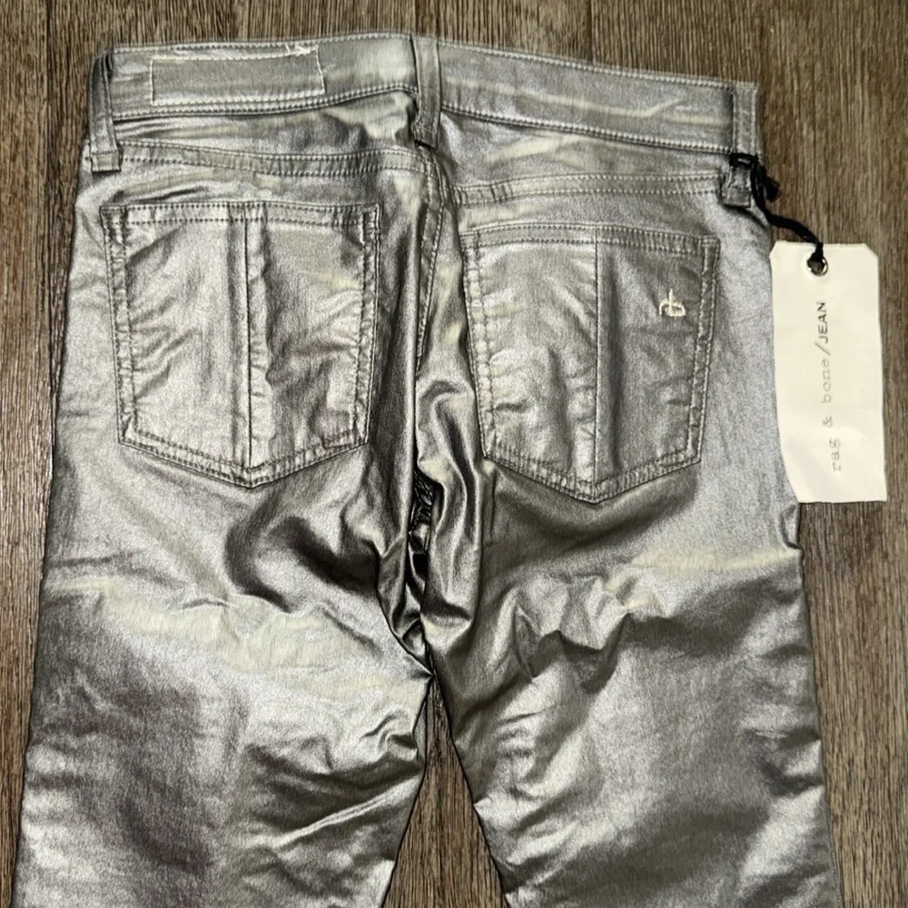 Rag & Bone Leggings Skinny Jeans Pewter Metallic